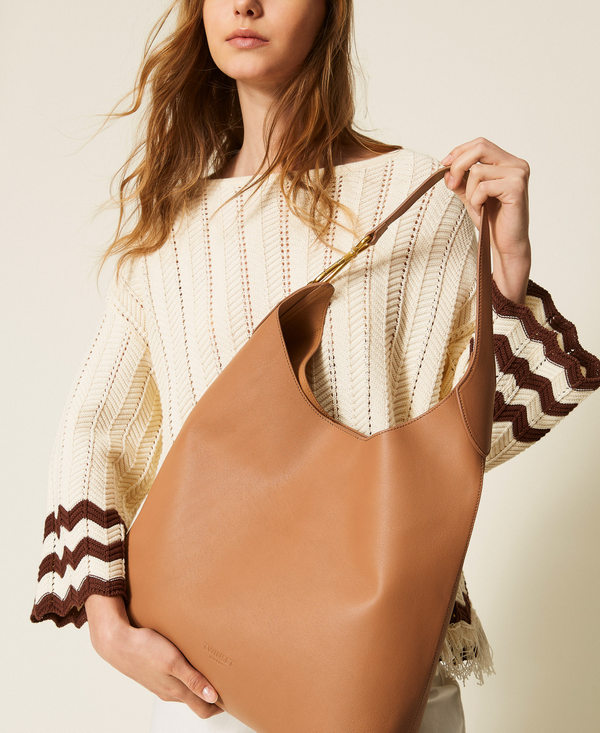 Leather hobo bag with carabiner