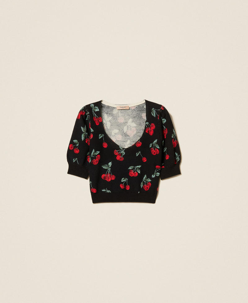 Pullover mit Kirschen-Print Cherries Allover Black/Red Frau 261TT3243_13500_S0