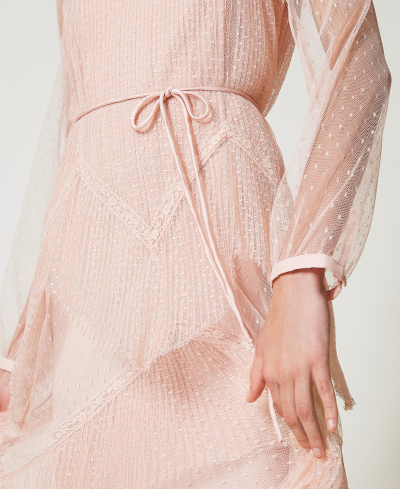 Long tulle dress with pleated flounces
