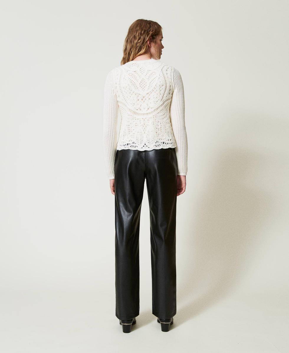 Leather-like trousers with elasticated waist Woman, Black