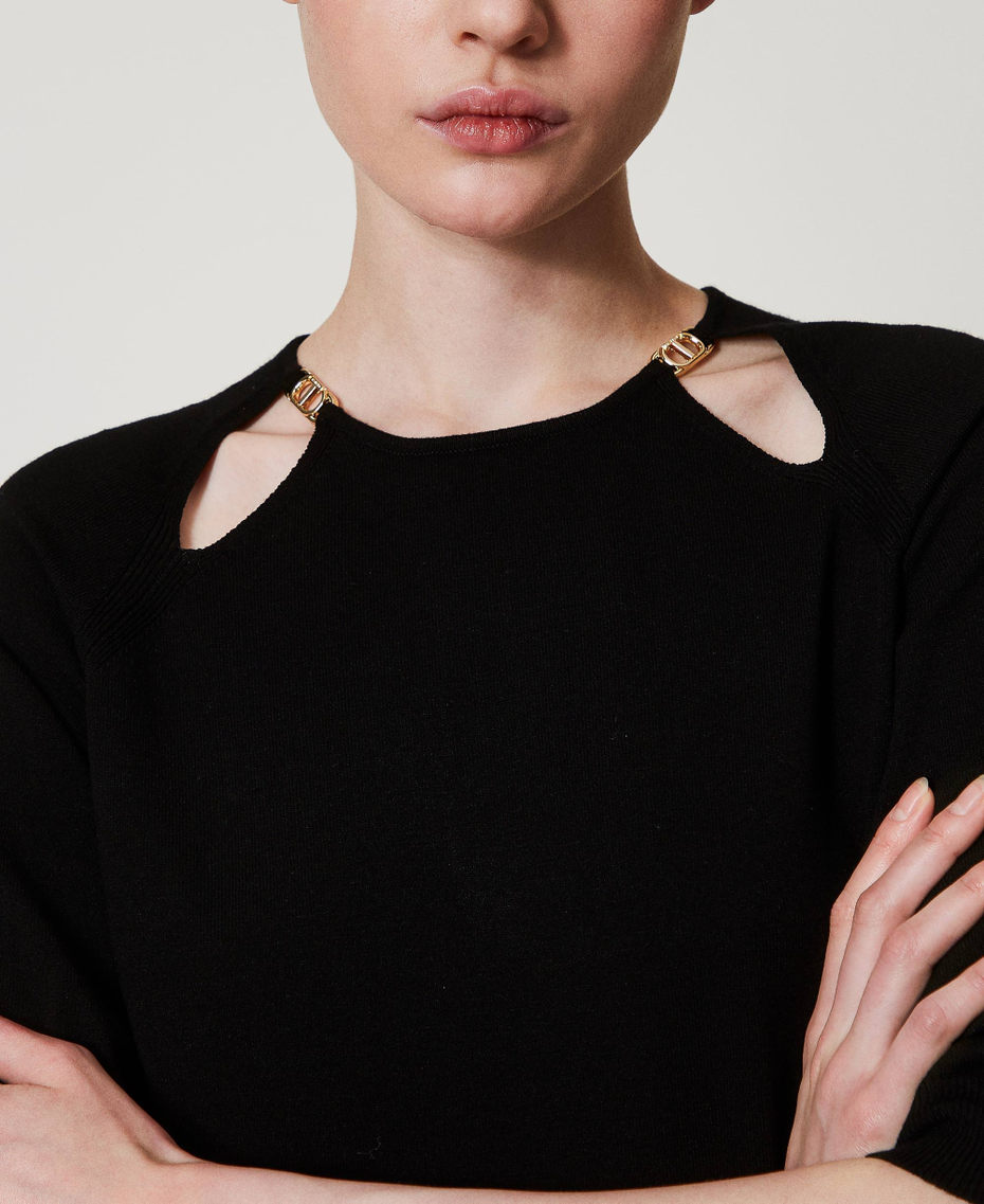 Pullover mit Cut-outs und Oval T Schwarz Frau 251TP3490_00006_04