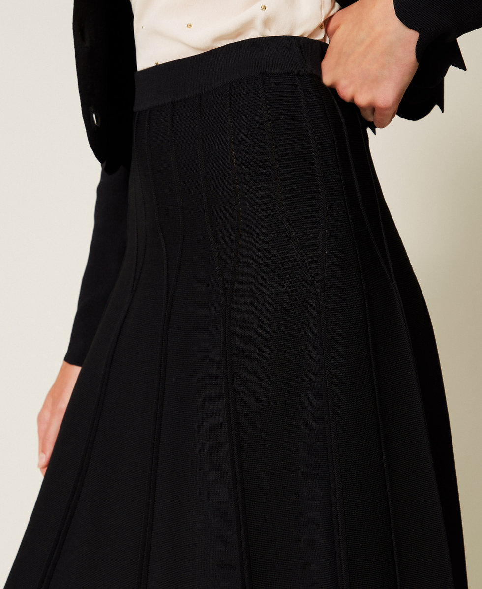 Jupe mi-longue en maille Noir Femme 252TP3641_00006_04