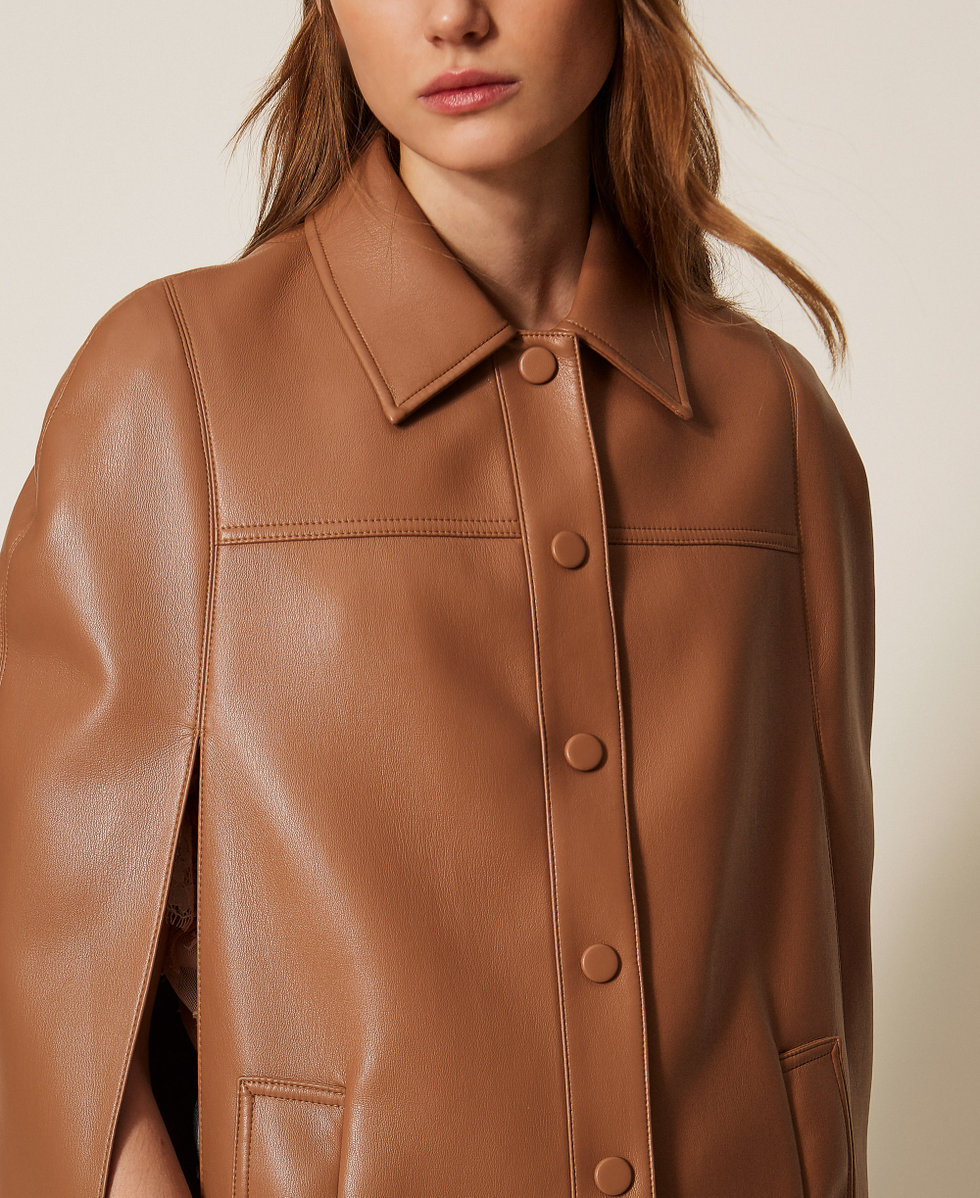 Faux leather cape jacket Caramel Camel Woman 261TP2041_11718_05