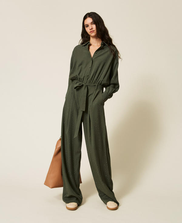 Twill jumpsuit with studs