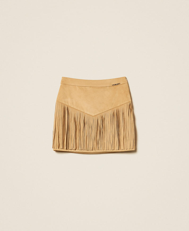 Jupe courte en su&eacute;dine avec franges Beige &laquo;&nbsp;Safari&nbsp;&raquo; Fille 261GJ2141_13191_S0