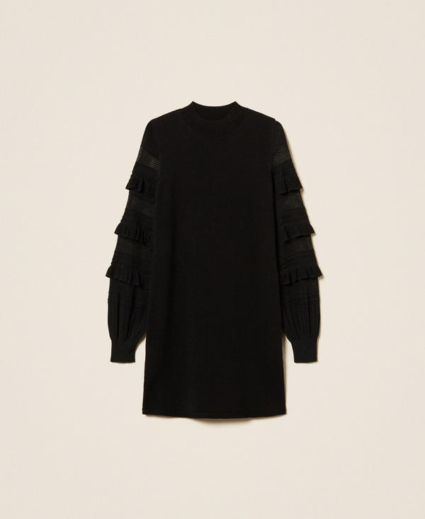 Short mesh knit dress with ruffles