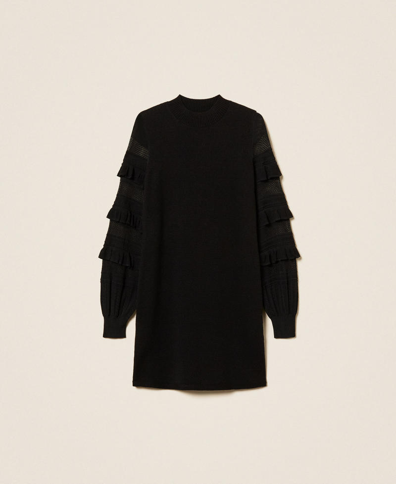 Short mesh knit dress with ruffles Black Woman 262TP3112_00006_S0