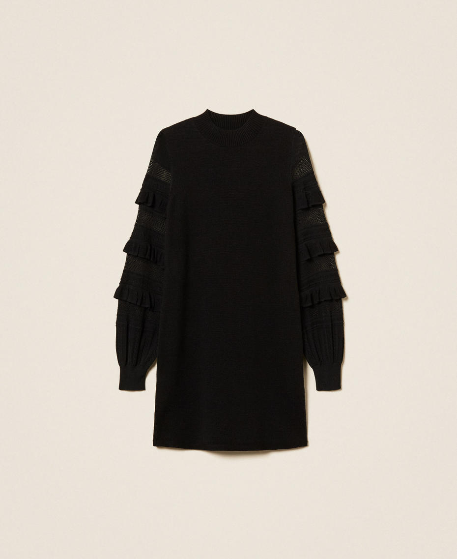 Short mesh knit dress with ruffles Black Woman 262TP3112_00006_S0
