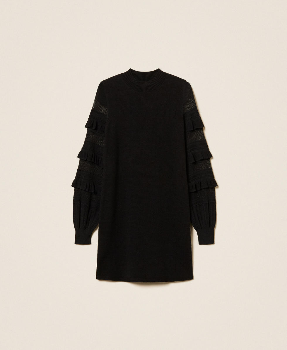 Short mesh knit dress with ruffles Black Woman 262TP3112_00006_S0