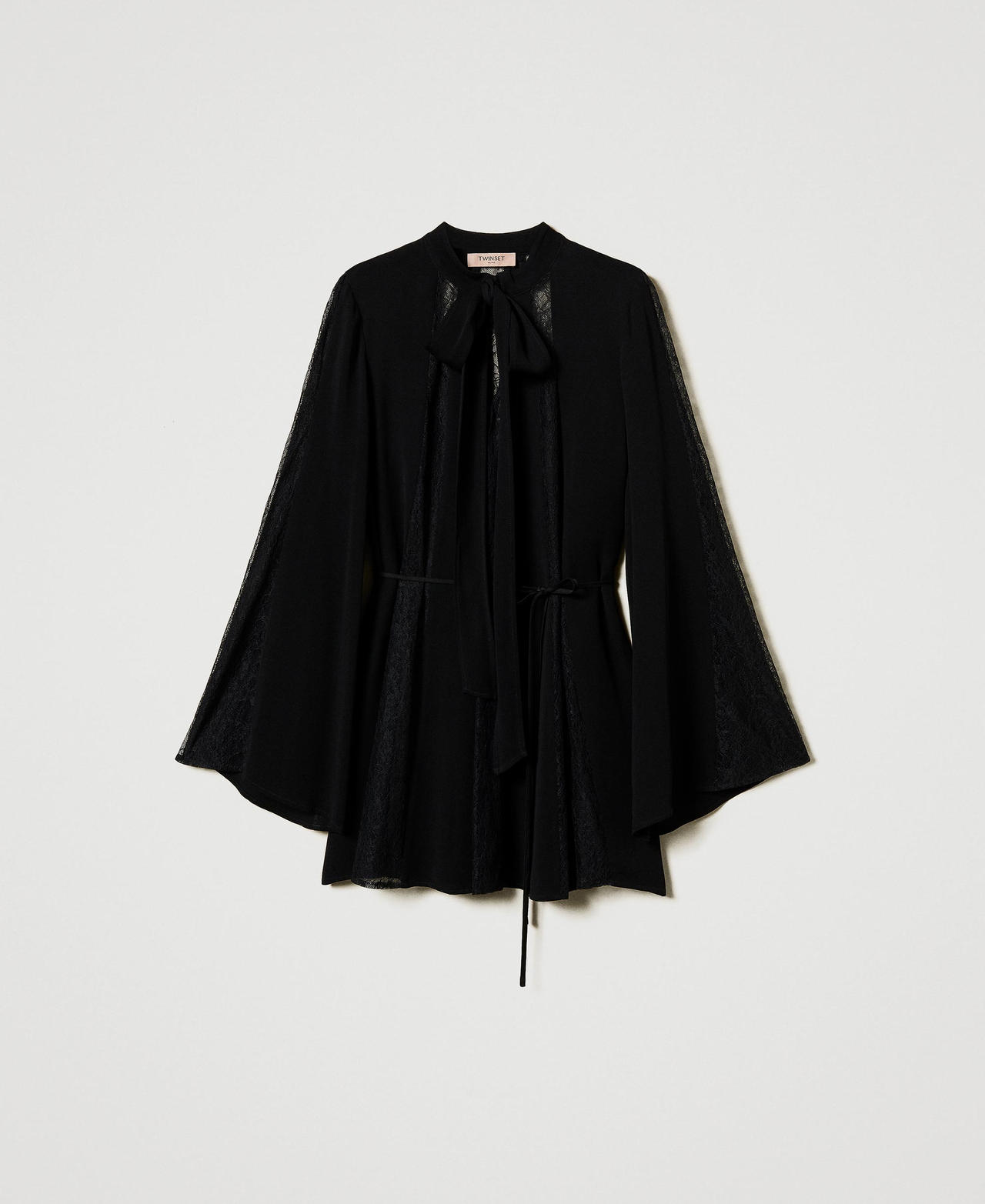 Crêpe tunic with lace Black Woman 251TP2414_00006_0S