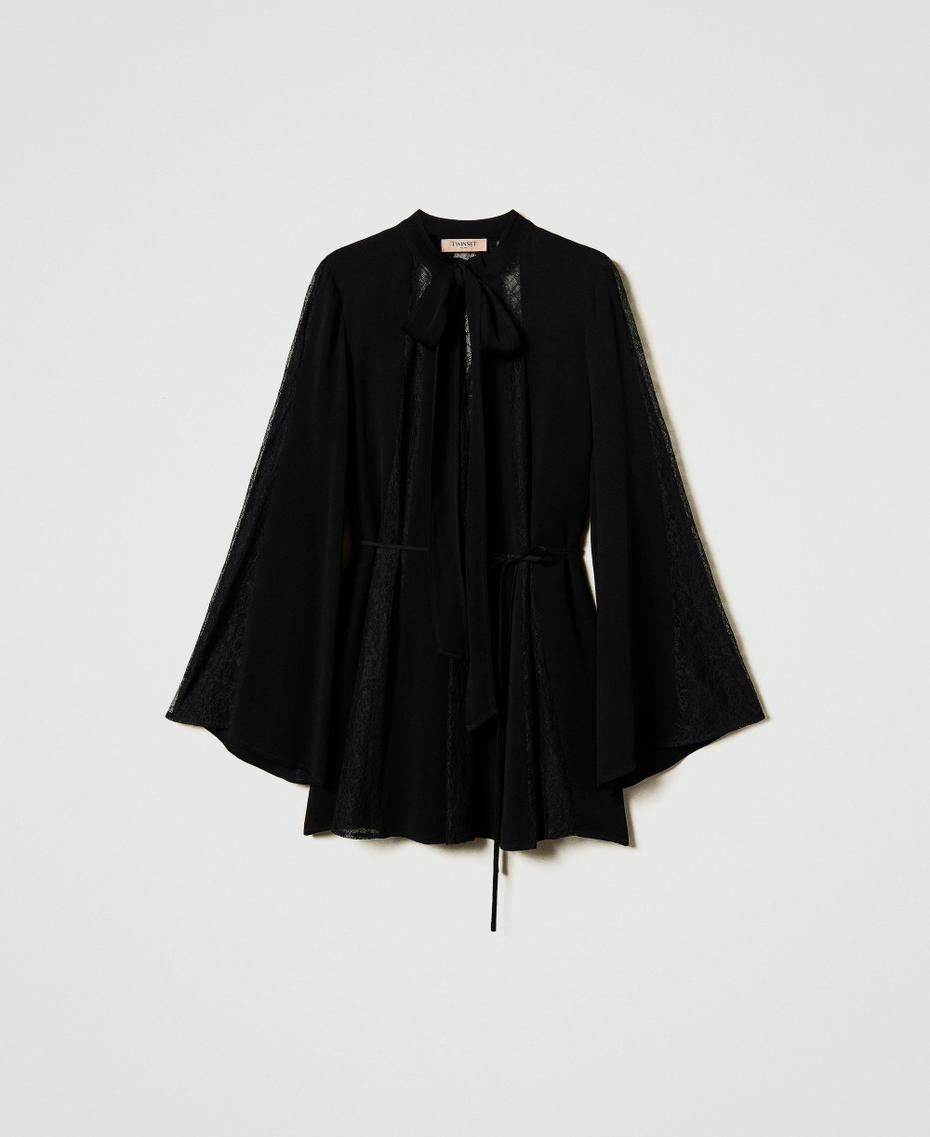 Crêpe tunic with lace Black Woman 251TP2414_00006_S0
