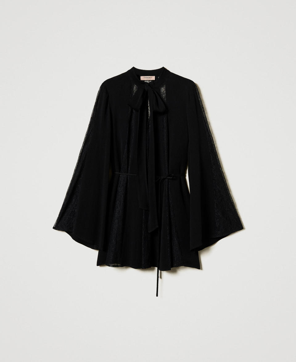 Crêpe tunic with lace Black Woman 251TP2414_00006_S0