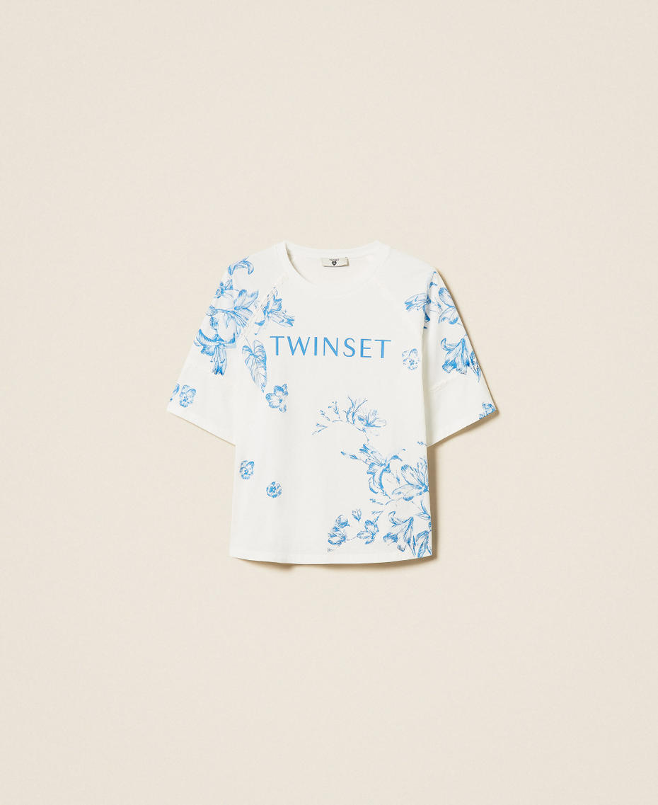 T-shirt floral avec logo Imprim&eacute; Toile de Jouy Blanc Cass&eacute;/Bleu M&eacute;diterran&eacute;e Femme 261LM2SDD_13465_S0