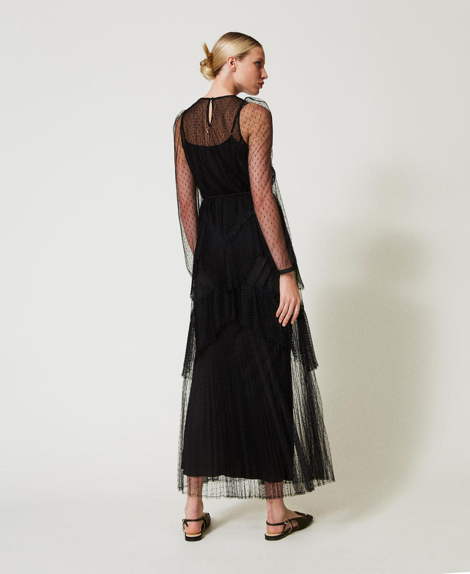 Robe longue en tulle plissé avec volants Noir Femme 251TP2510_00006_03