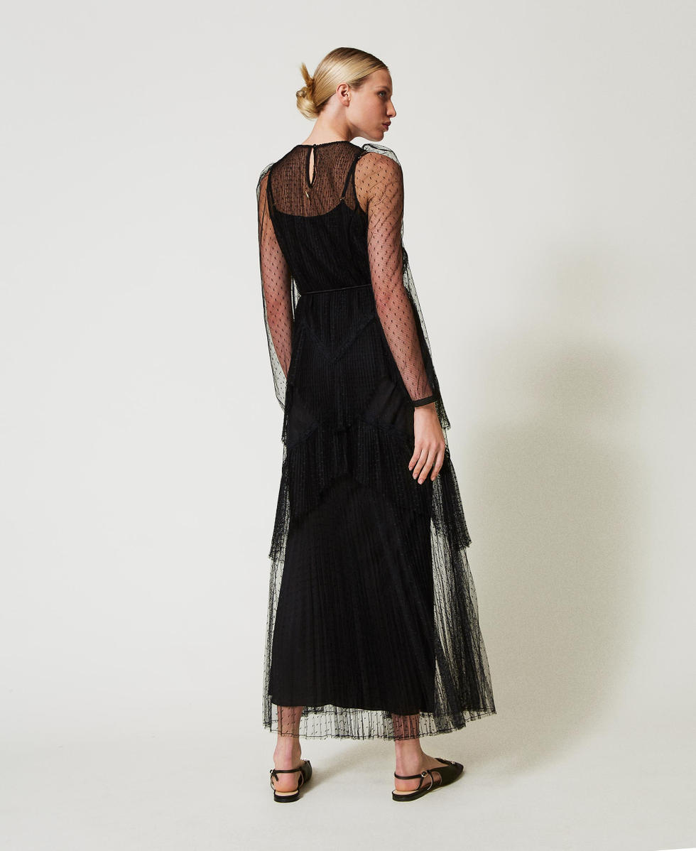 Robe longue en tulle pliss&eacute; avec volants Noir Femme 251TP2510_00006_03