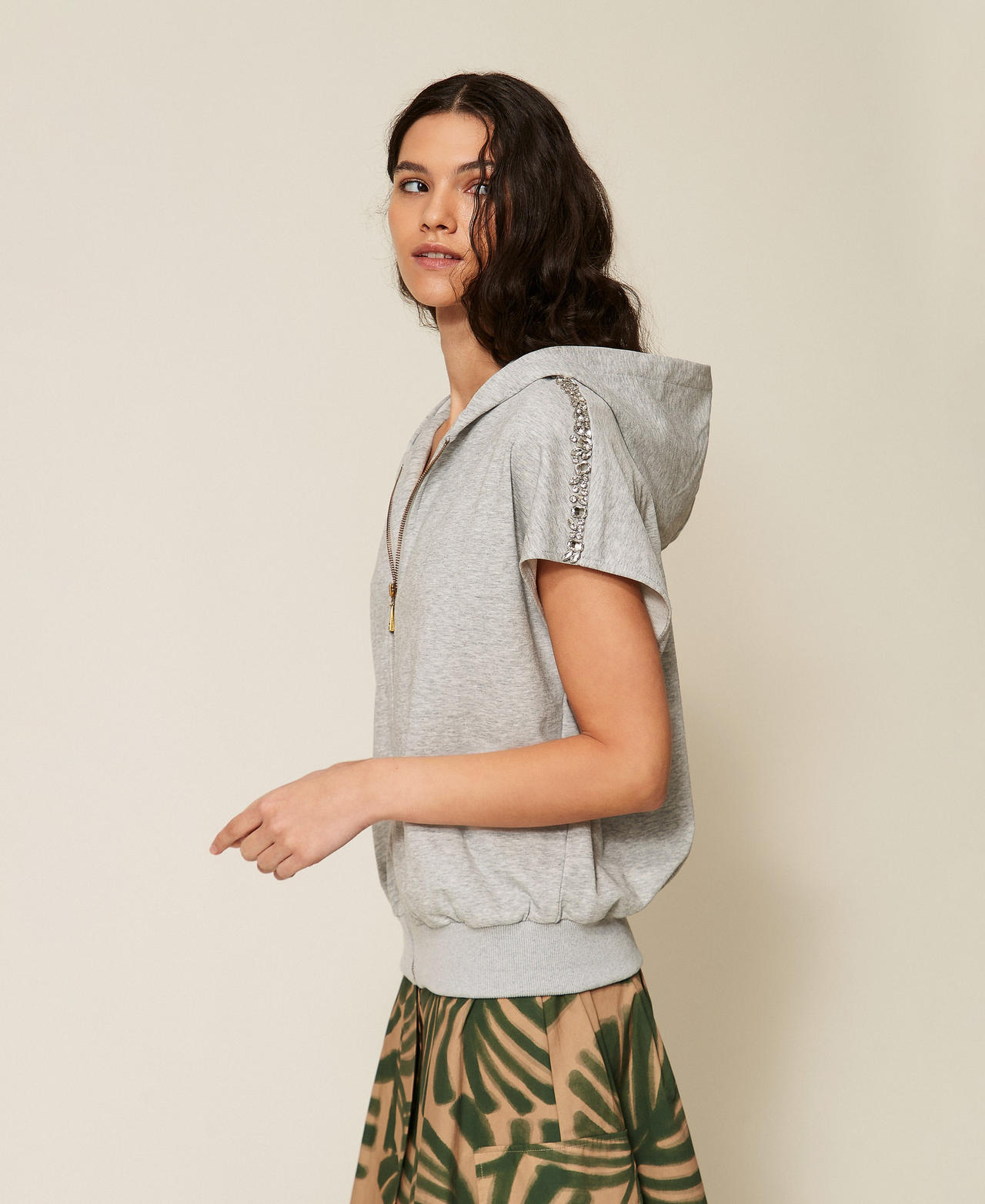 Bluza z kaboszonami Jasnoszary Melanż Kobieta 261LL2BBB_12837_02