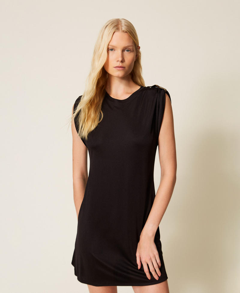 Short dress with sequin embroidery Black Woman 261LB2SBB_00006_02