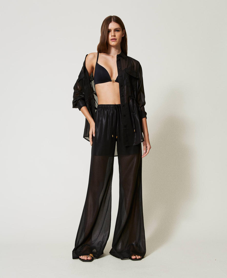 Laminated georgette trousers Black Woman 251LB2MEE_00006_01