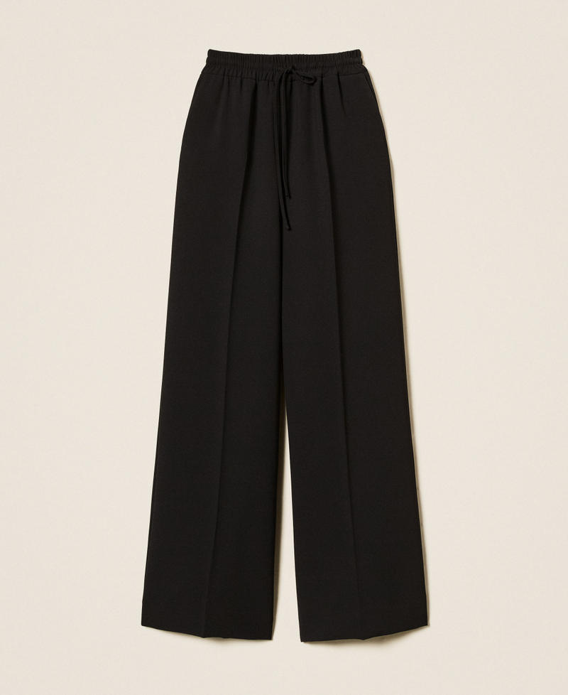 Wide crepe trousers with drawstring Black Woman 252TP2611_00006_S0