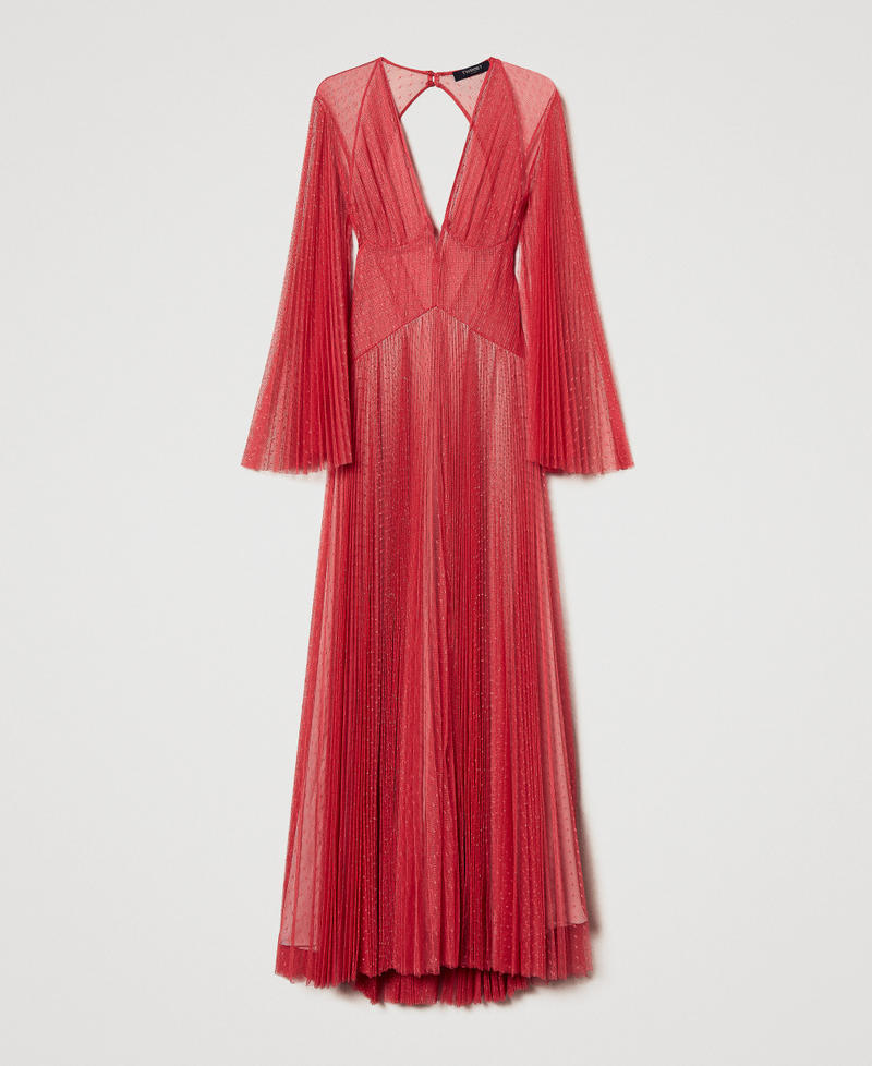 Abito lungo in tulle pliss&eacute;