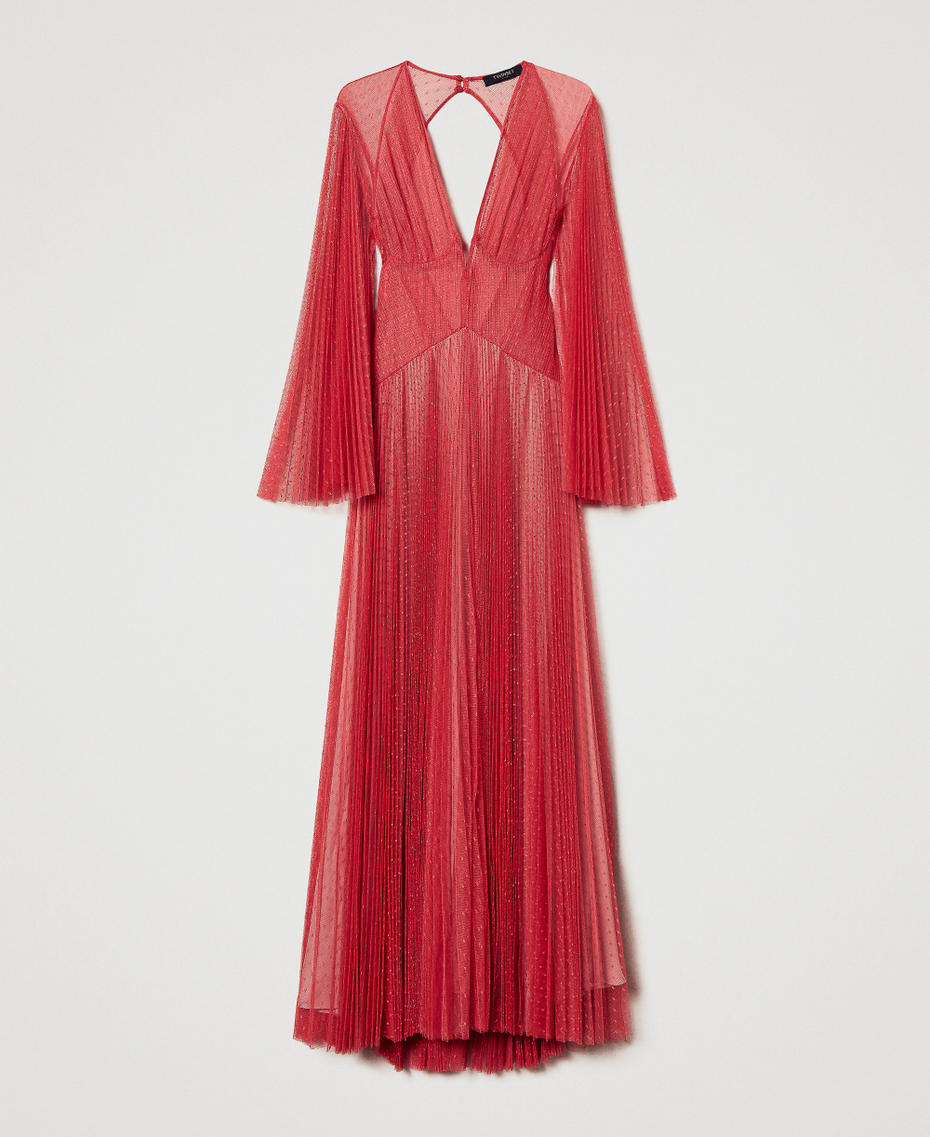 Abito lungo in tulle pliss&eacute;
