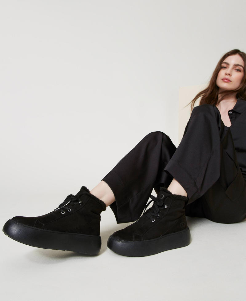 High top trainers with faux fur Black Woman 242TGT012_00006_S0