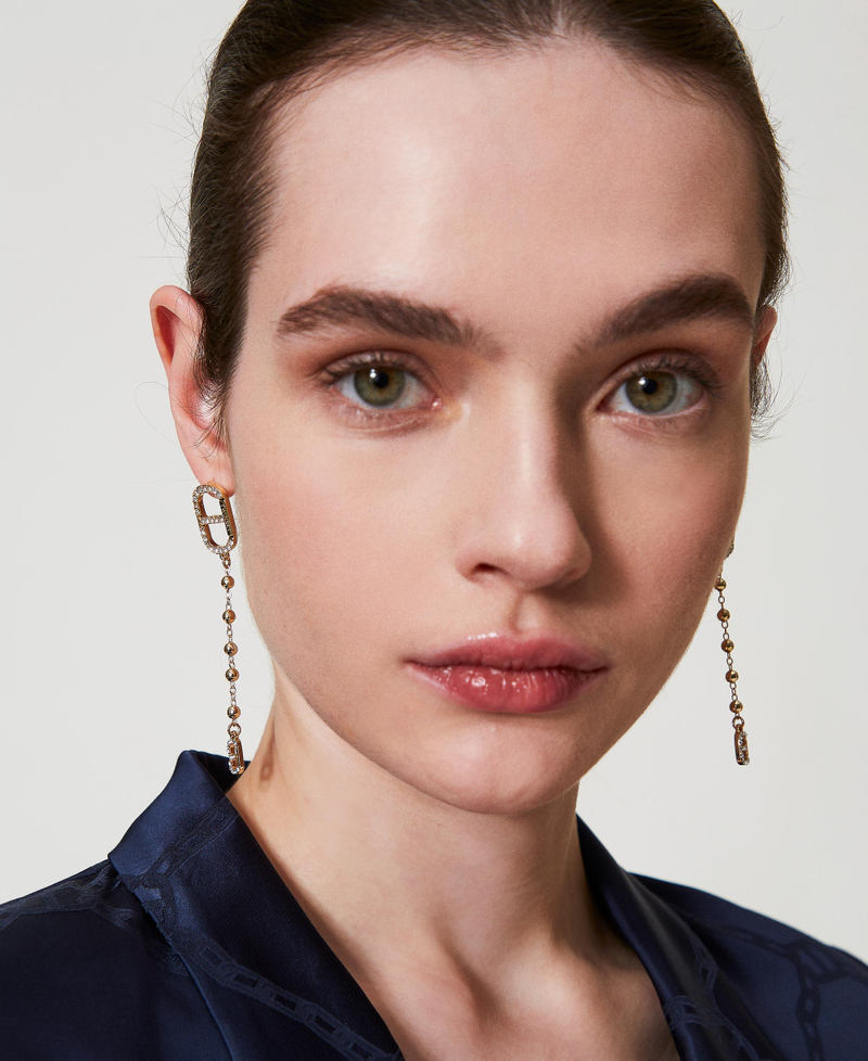 Pendant earrings with rhinestones and Oval T New Gold Woman 251TA4031_10630_T0