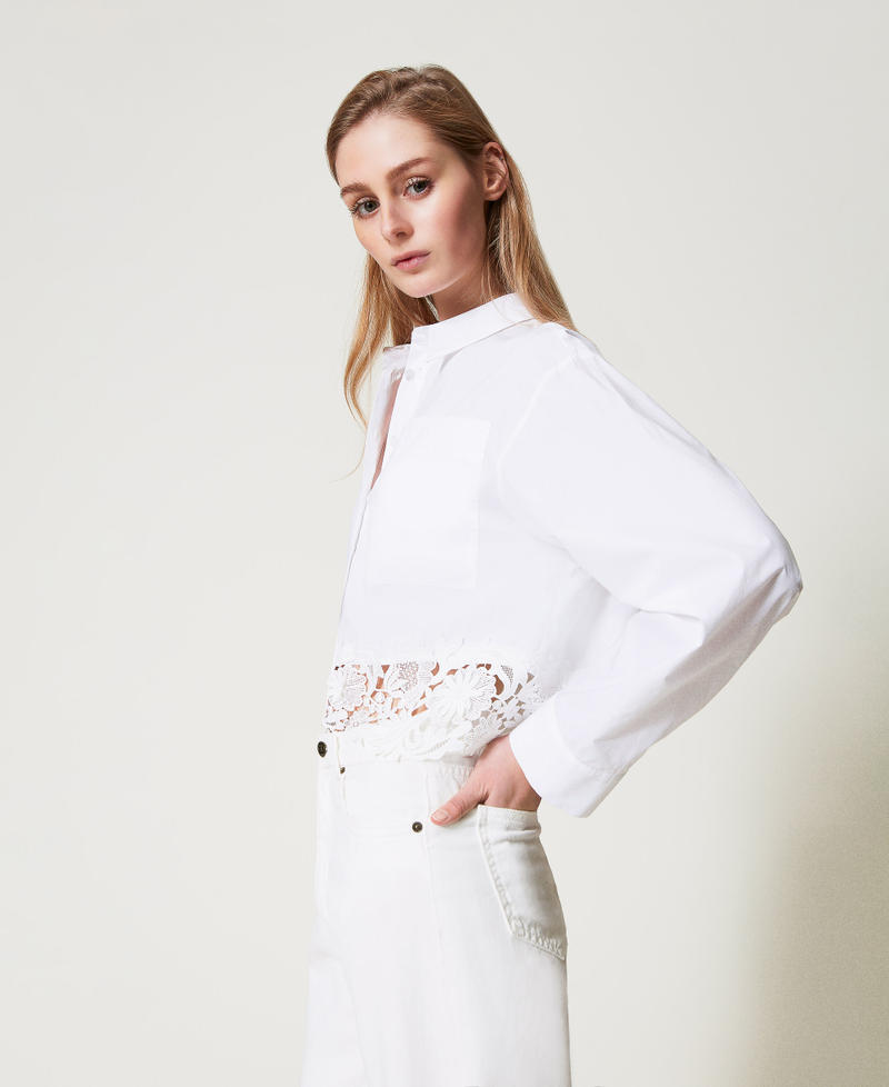 Boxy poplin shirt with lace White Woman 251TP2281_00001_02