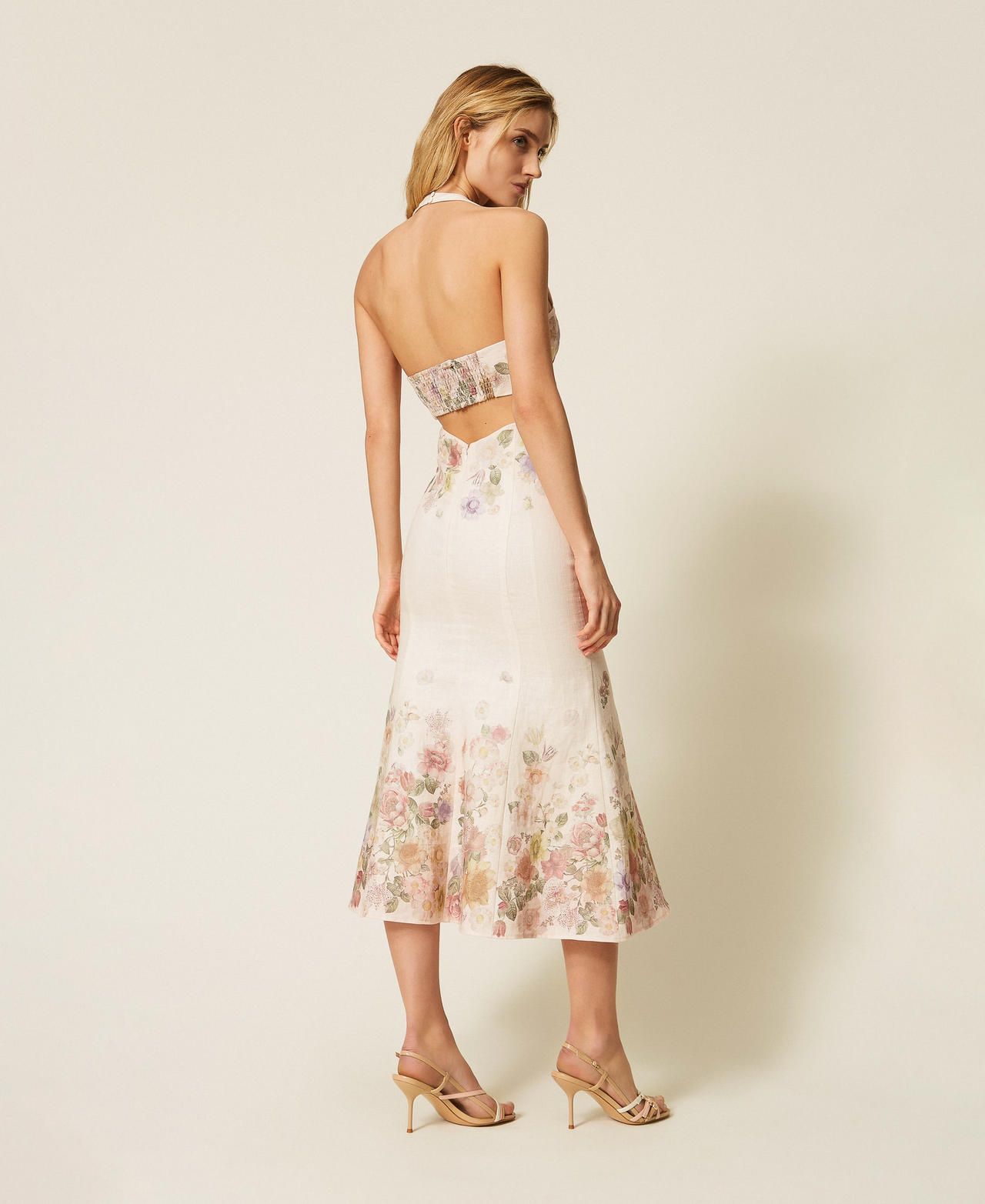 Robe midi en lin floral Imprim&eacute; Wildflowers Couleur Pastel Femme 261TT2570_13588_03