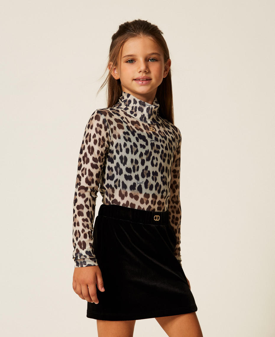 Animal print tulle top Leopard Print Girl 252GJ2351_12700_01