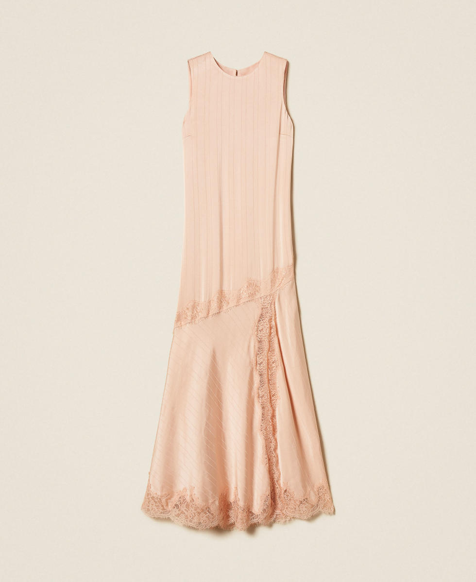 Abito lungo in raso e pizzo Rosa "Peachy Keen" Donna 262TP2120_11947_S0