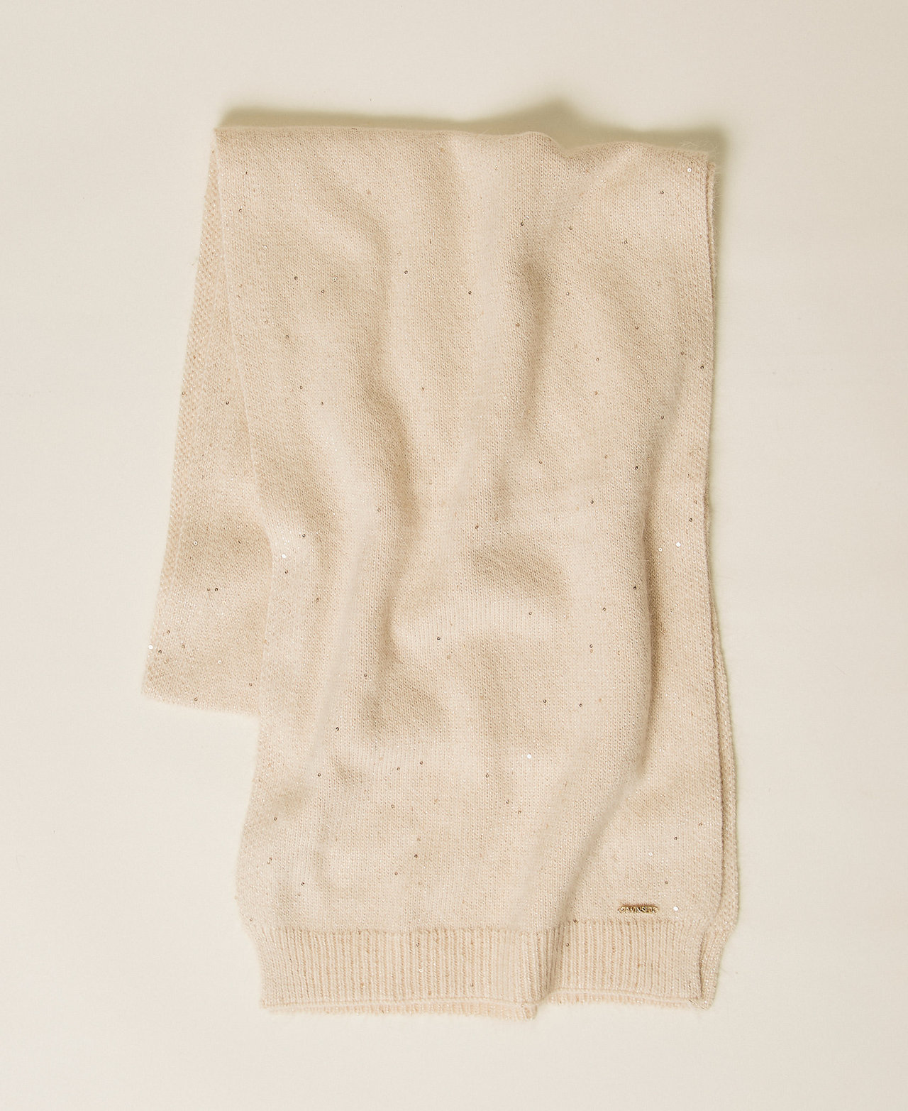 Knit scarf with sequins "Parchment" Beige Woman 252TA426A_07222_01