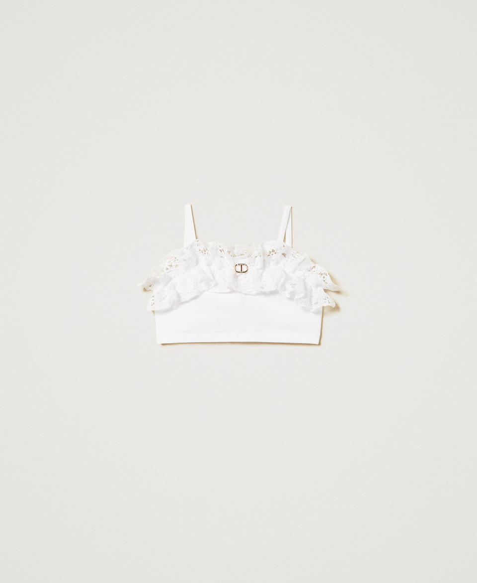 Top cropped con pizzo macramè Bianco "Ice" Bambina 251GJ2QR5_00808_S0