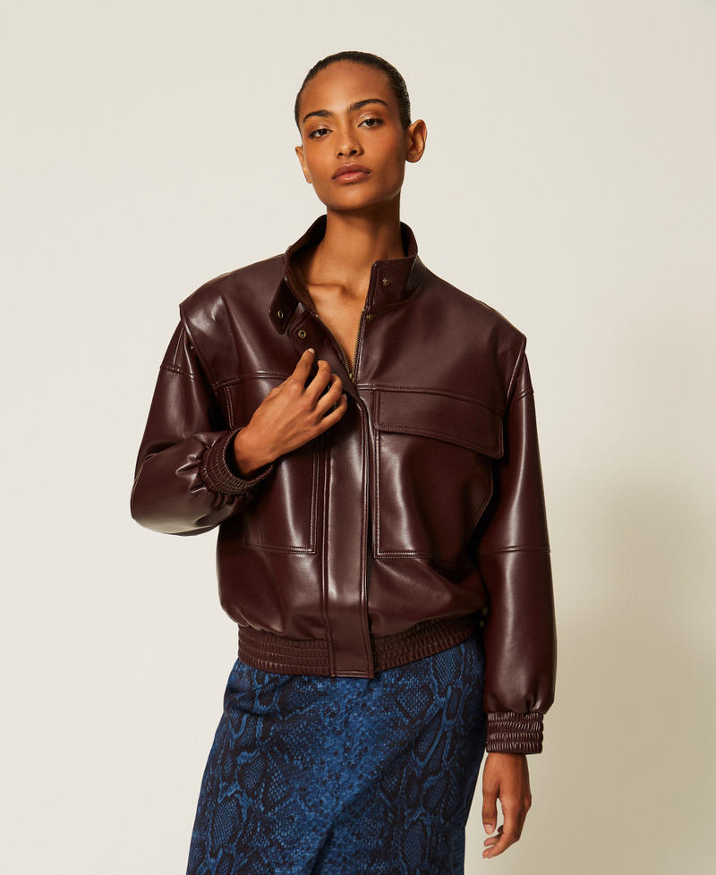 Faux leather bomber jacket with pockets Dark Bordeaux Woman 262TT2060_14057_04
