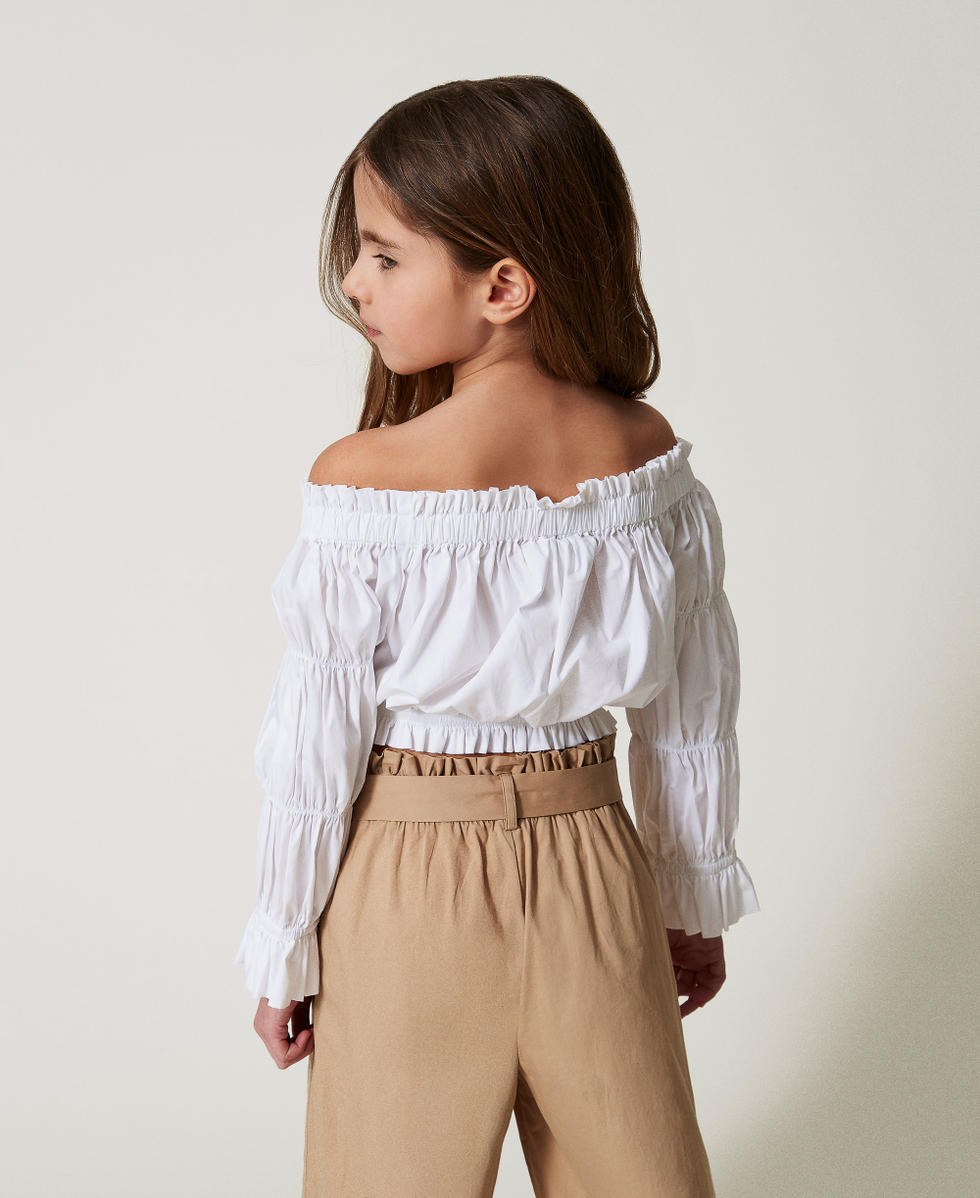 Top cropped de popelina con frunces Blanco "Ice" Ni&ntilde;a 251GJ2421_00808_03