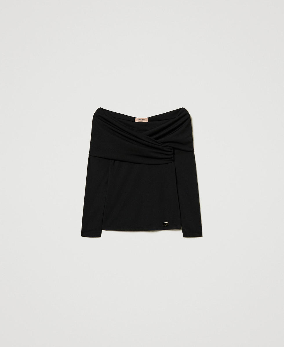 Blouse avec col fronc&eacute; Noir Femme 242TF2153_00006_S0