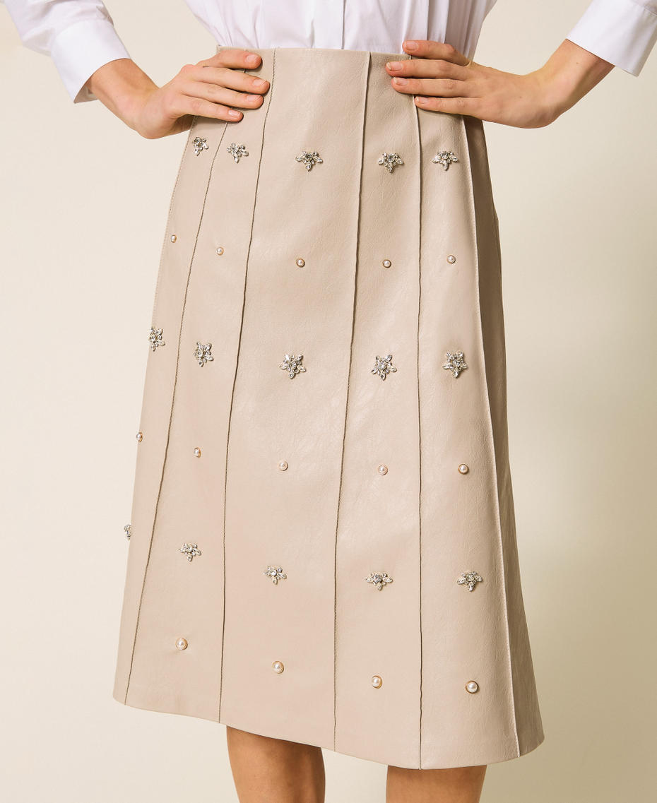 Spódnica longuette z haftem ręcznym Szary „Prążkowany” Kobieta 252AP2063_12169_04