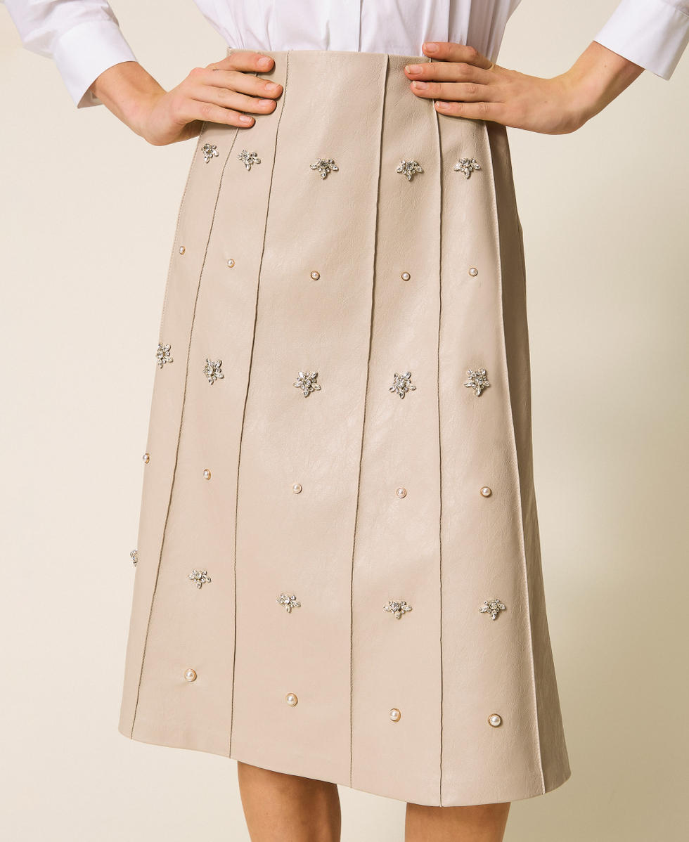 Falda midi con bordados a mano Gris &laquo;Tiza&raquo; Mujer 252AP2063_12169_04