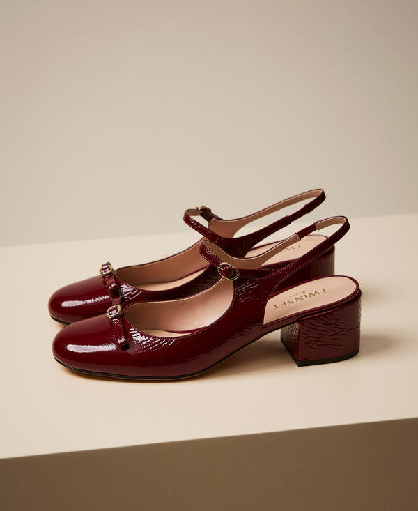 Faux patent leather sling back court shoes