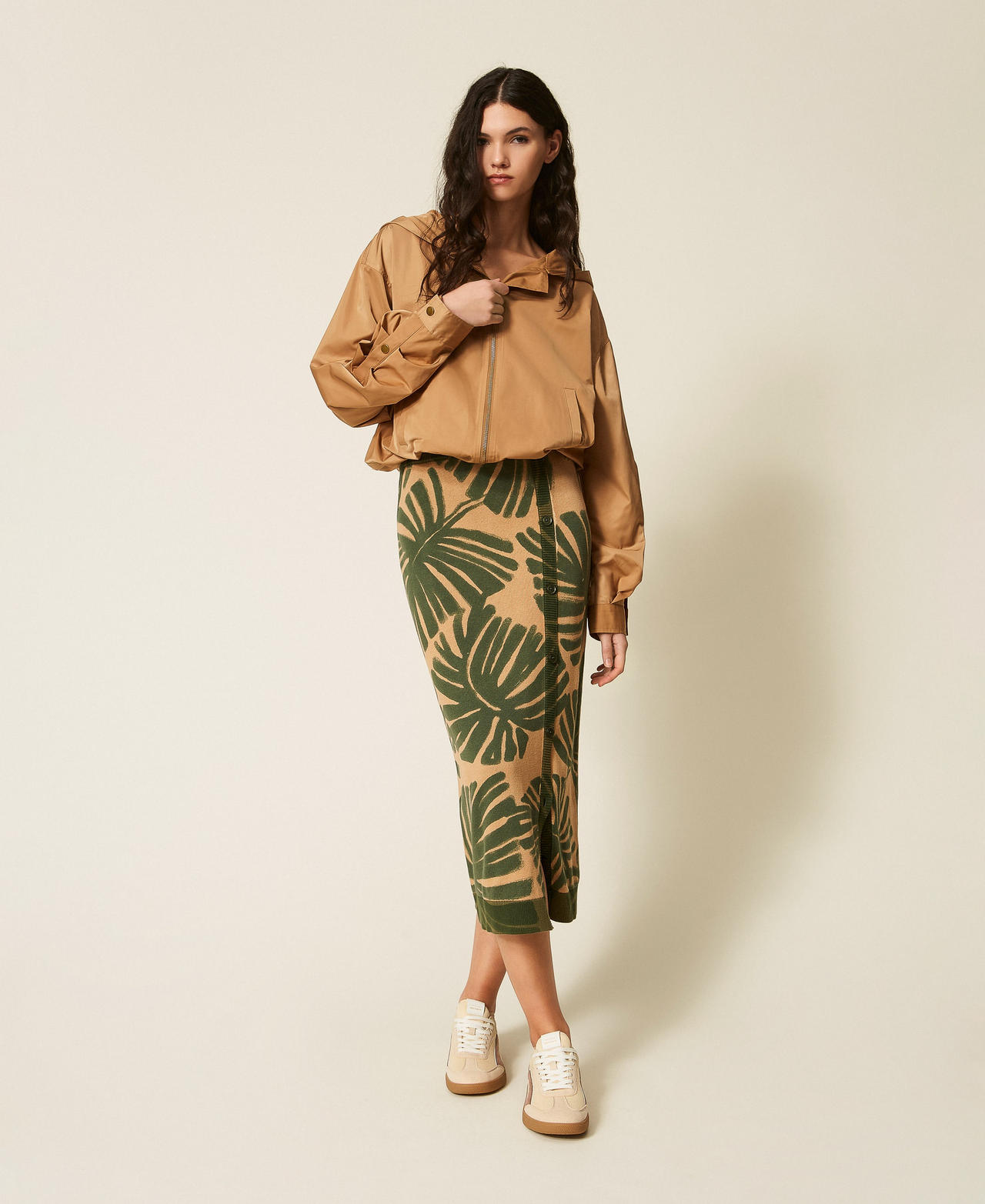 Midi knit skirt with print Jungle Print Woman 261LL3FCC_13301_02