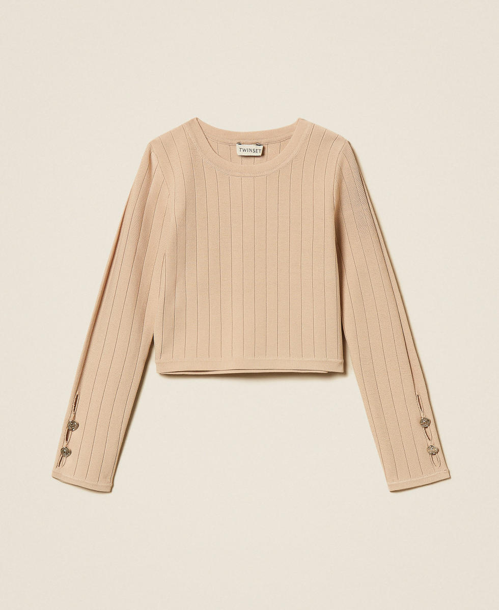 Pull ajour&eacute; avec boutons Beige &laquo;&nbsp;Safari&nbsp;&raquo; Fille 261GJ3Q23_13191_S0