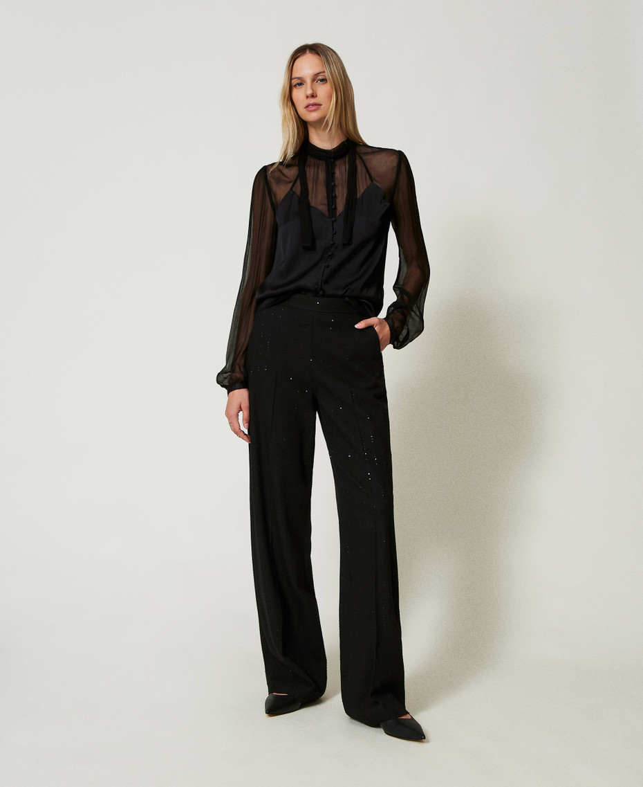 Camicia in raso stampato, senape nero | Intrend