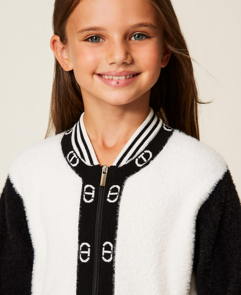 Knit bomber jacket with Oval T Bicolour Black / Off White Girl 252GJ3070_02714_04
