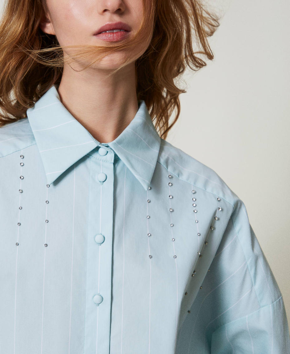 Poplin shirt with bezel embroidery Canal Blue/Papers Stripes Woman 251AP2487_12236_03