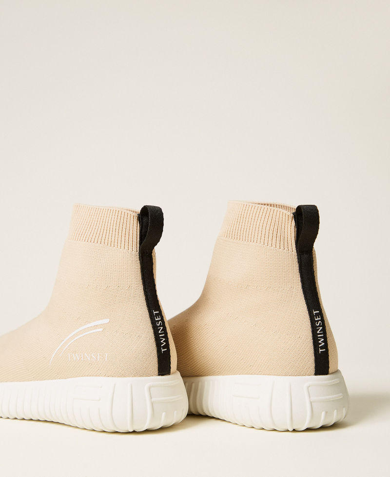 Sneakers in tessuto con logo Beige "Biscuit" Bambina 252GCJ016_10884_03