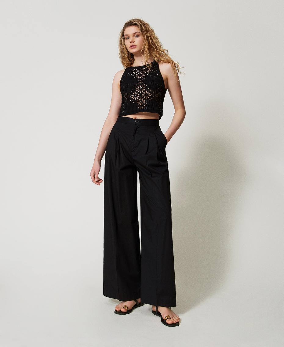 Floral crochet top Black Woman 251TT3202_00006_T0