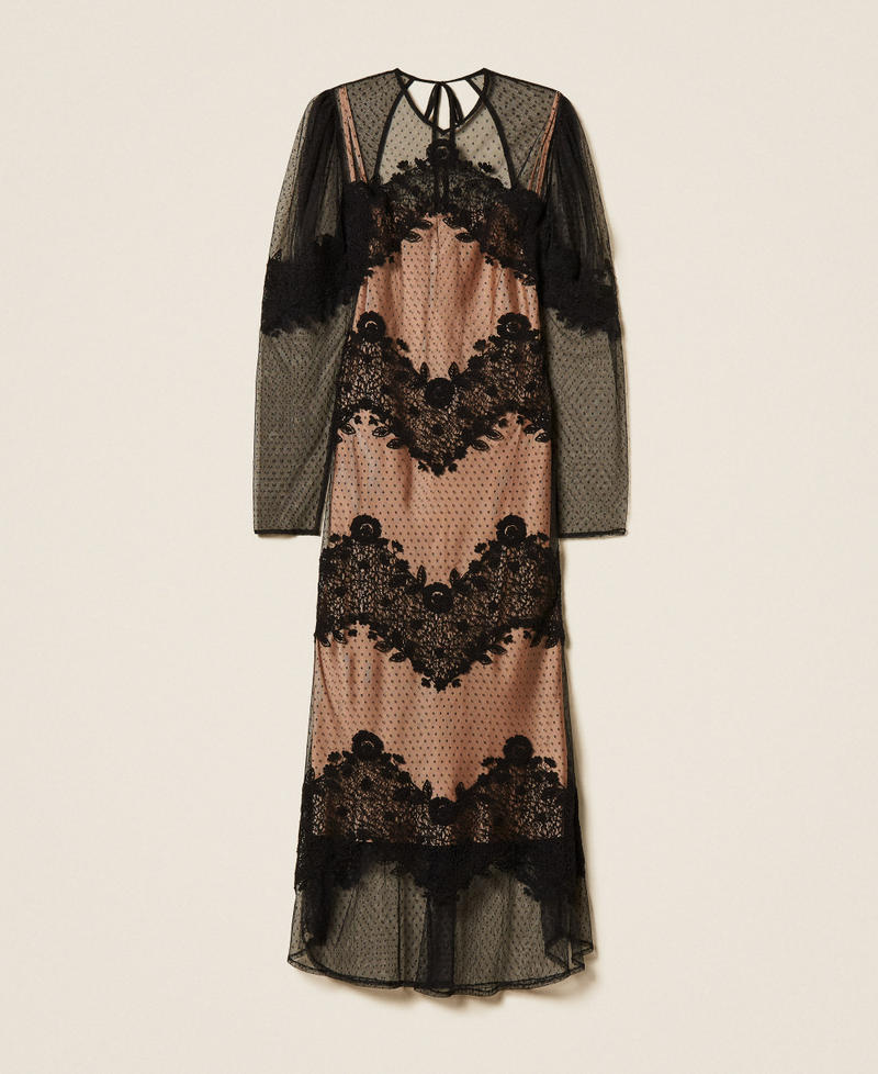 Robe longue en tulle et dentelle Noir Femme 252TS2230_00006_S0