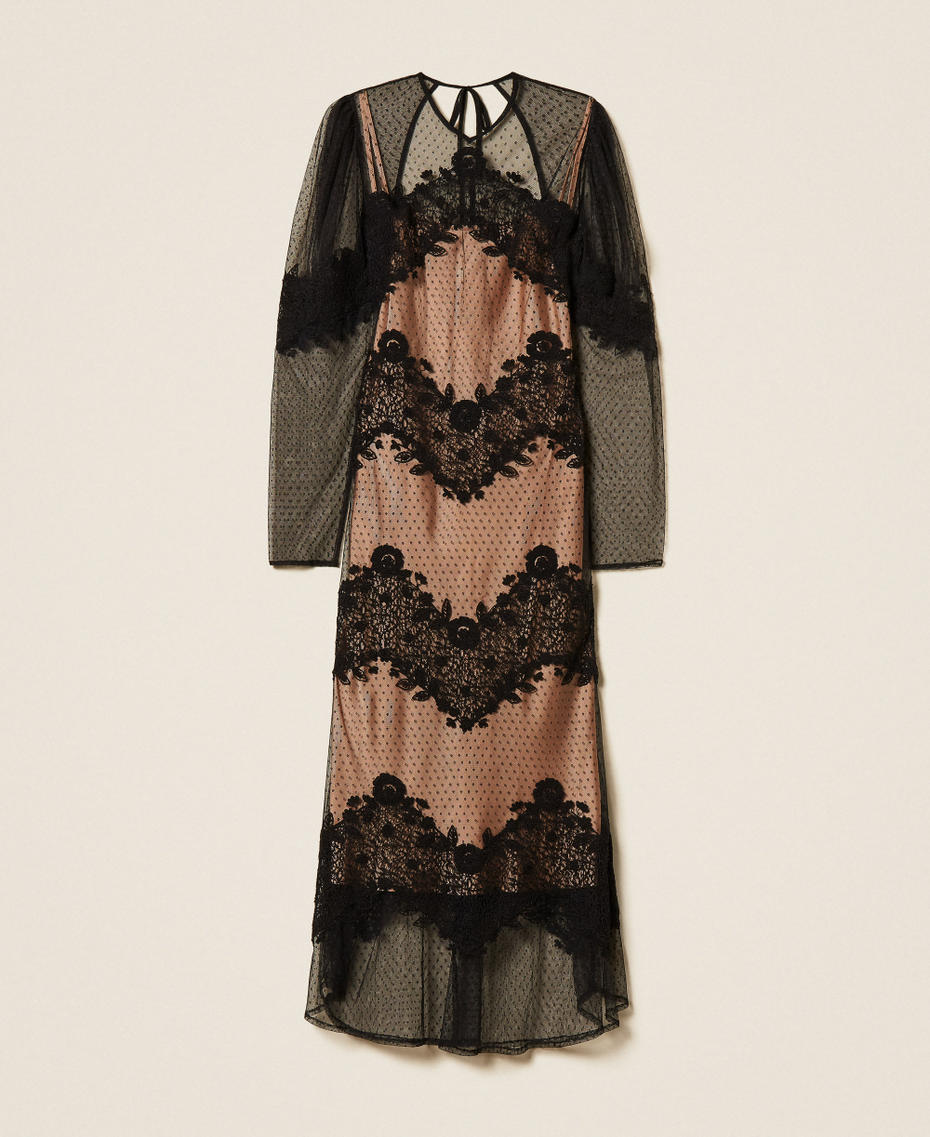 Robe longue en tulle et dentelle Noir Femme 252TS2230_00006_S0