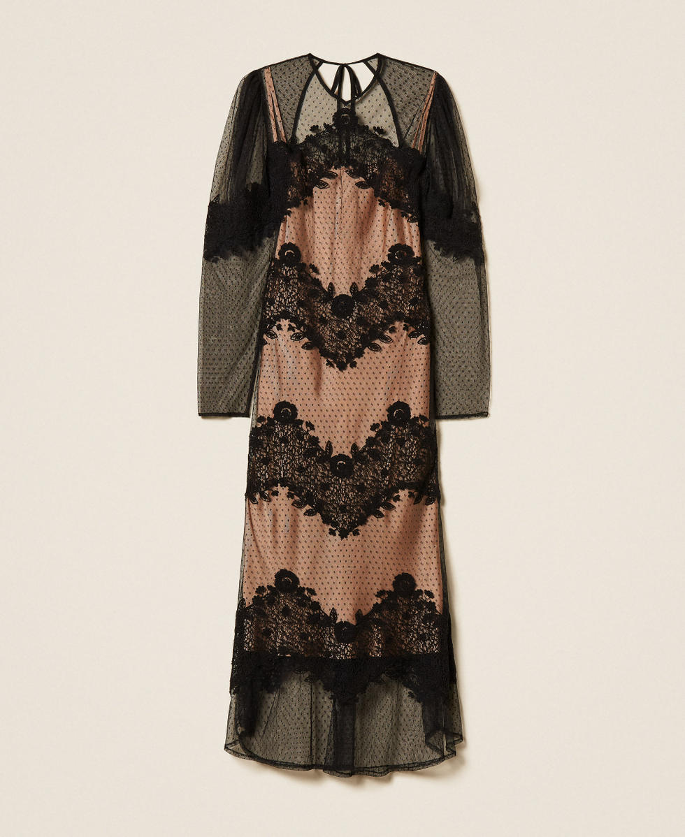 Abito lungo in tulle e pizzo