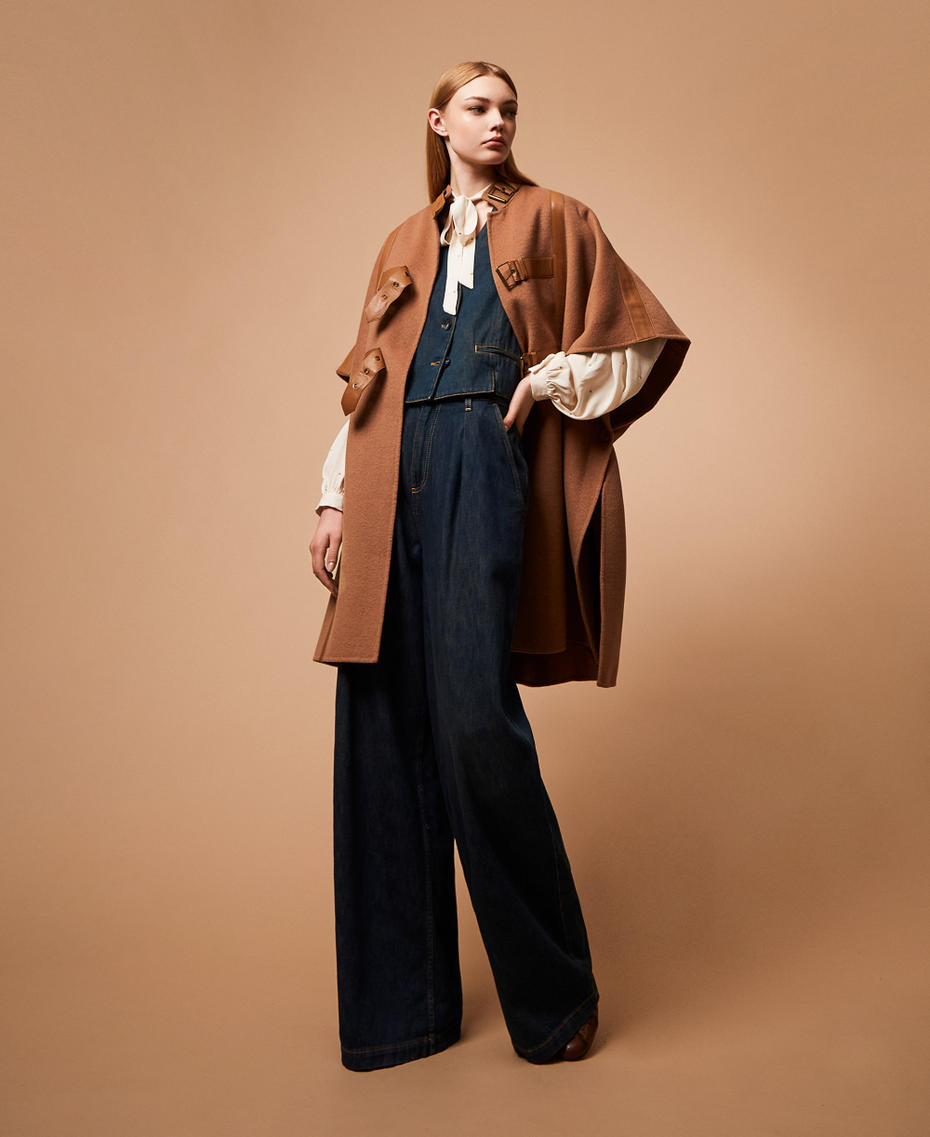 Cape en drap double Marron « Sandy Brown » Femme 252TP2073_11754_PC